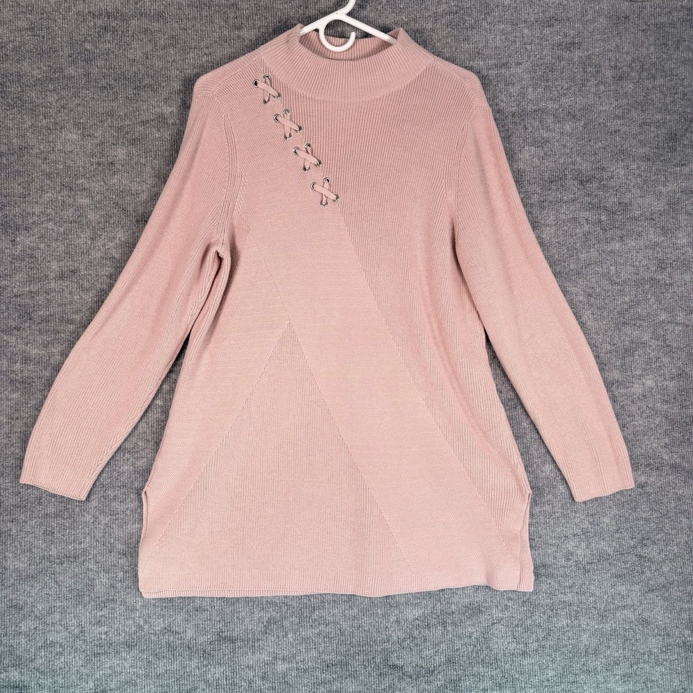 Zenergy by Chico's Size-3 Women's Pale Pink Long Sleeve Cashmere Tunic Sweater